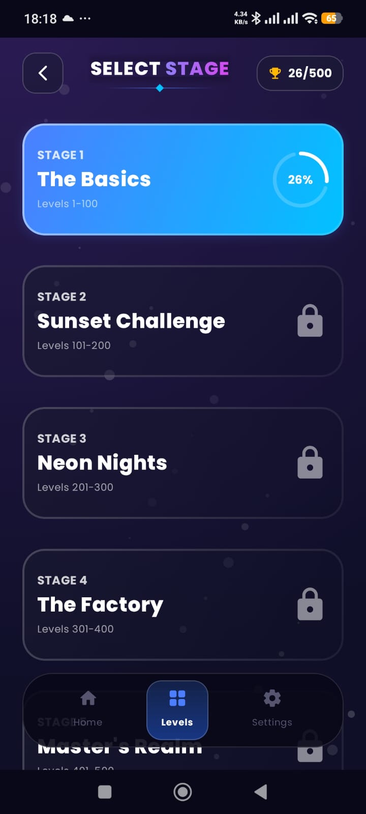Home Screen - Native Android App by Zivaan Solutions - Water Sort Puzzle